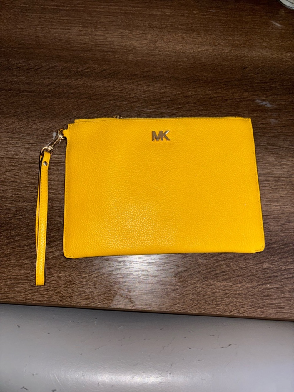 Michael Kors Bright Yellow Pebbled Leather Wristlet Clutch